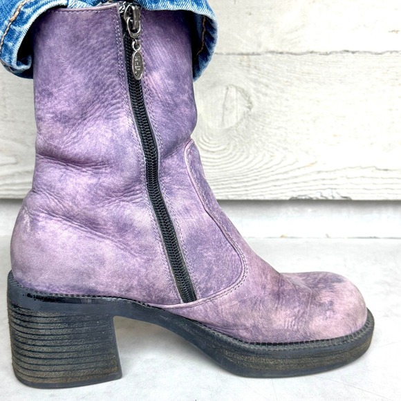 Harley Davidson VTG Womens Block Heel Motorcycle Boots 6.5 Purple Leather 90 Y2K - Picture 6 of 15